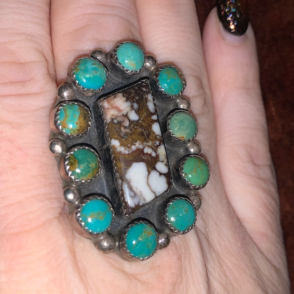 Turquoise and Jasper sterling silver unique Statement Ring